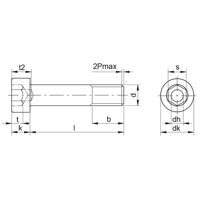 Vis à tête cylindrique à six pans creux avec tête basse et trou de guidage DIN 6912 acier 08.8 / 8.8 Zingué blanc