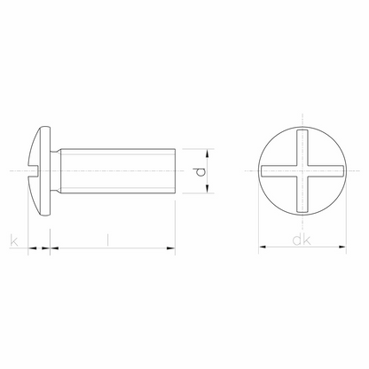 Vis tête bombée large à double fente (POELIERS) - Acier 4.8 zingué blanc