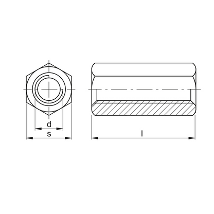 Hexagon Connection Nut 8 Zinc Plated