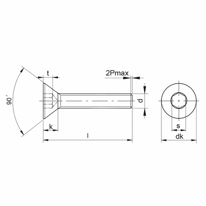 Vite testa svasata piana esagono incassato Tutto filetto DIN 7991 acciaio 010.9/10.9