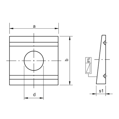Square taper washer for U-sections inclination 8% DIN 6918 HDG