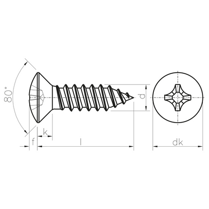 DIN 7983 Phillips raised CSK tapping screw - Stainless steel A4