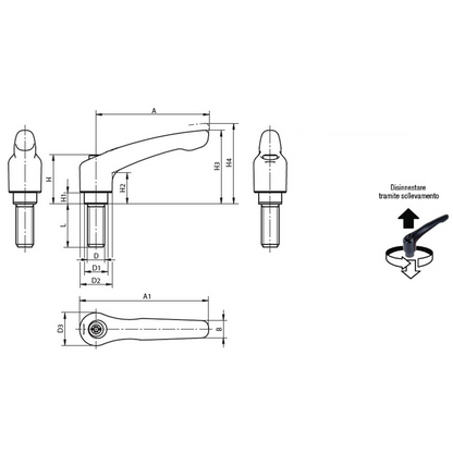 Leva a ripresa con perno inox