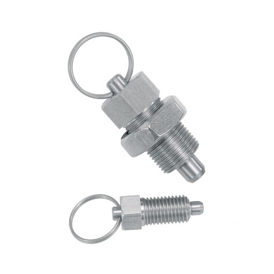 Indexing plunger with tempered stainless steel collar and key ring