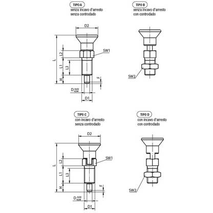 Indexing plunger with extended indexing pin tempered stainless steel