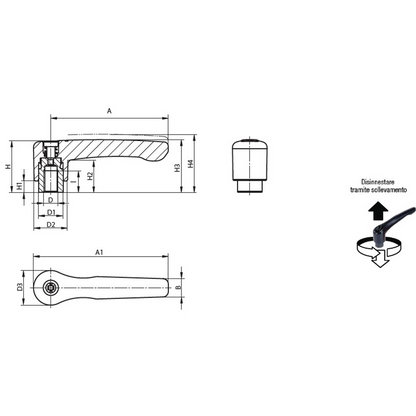 Flat adjustable clamping lever with bush