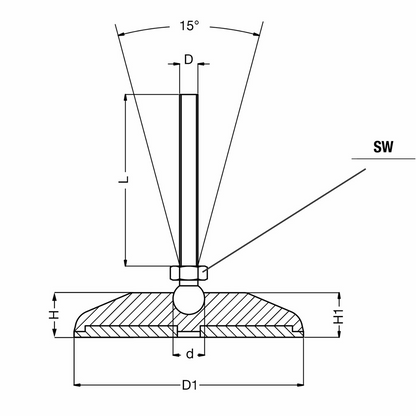 Piedino snodato inox senza antiscivolo 15°