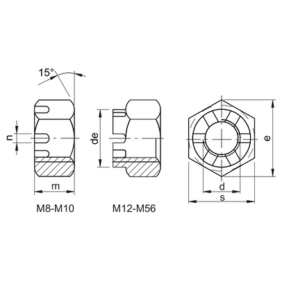 Dado ad intagli basso (dado a corona) UNI 5594 acciaio 8 Zincato bianco